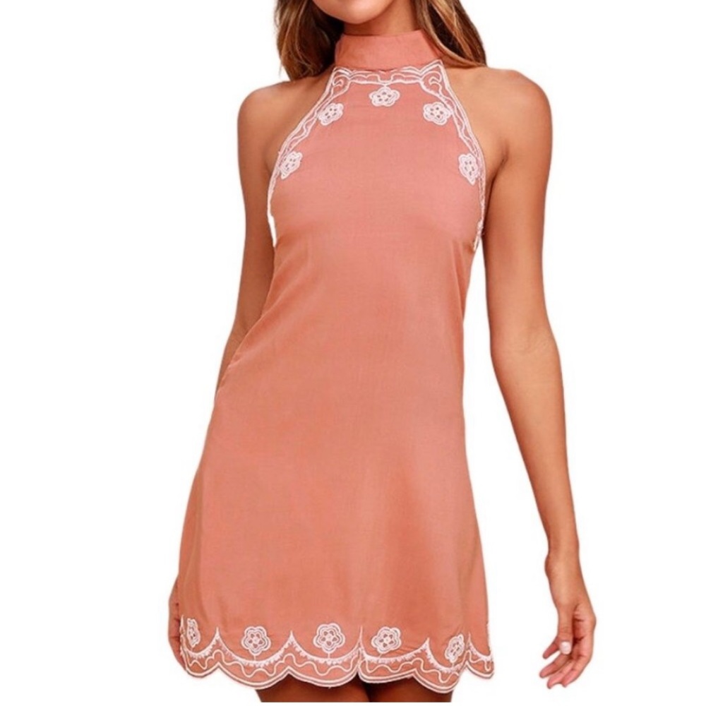 Lulus Roam On Blush Pink Halter Mini Dress